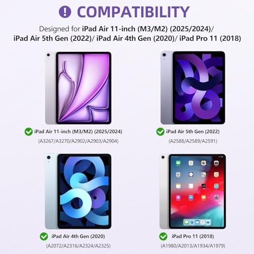 KBCASE for iPad Air 11 inch (M4/M3/M2) Case with Keyboard, Purple | Keyboard Case for iPad Air 5th/Air 4th/Pro 11 2018, Detachable Wireless Keyboard, Pencil Holder - color: Purple
