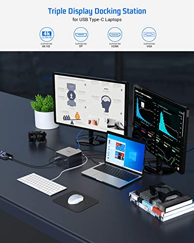 EUASOO USB-C Docking Station 16 in 1 Triple Display USB C Dock with Charging Support, 4K HDMI, DP, VGA, 7 USB Ports, Ethernet, SD/TF Card Reader for MacBook and Windows, MacOS only Support Mirror Mode