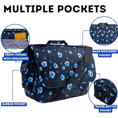 J World New York Thomas Laptop Messenger Bag for Women & Men. Kids Computer Bookbag - color: Night Bloom