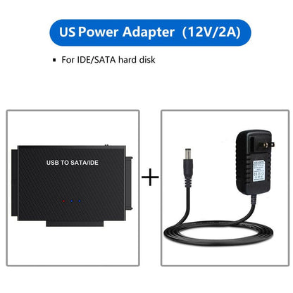 Hard Drive Reader USB 3.0 to SATA IDE Adapter, IDE SATA to USB + Type C External Hard Drive Adapter Data Recovery Converter Kit for Universal 2.5 3.5 HDD SSD Drive Disk, with 12V/2A Power Adapter