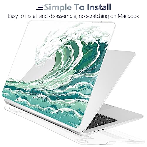 Batianda Case for MacBook Air 15" with M5 M4 M3 M2 Chip, Aqua Wave | 4-in-1 set with aqua ocean wave design, lightweight slim hard shell protection for beach lovers, surfers and students - color: Waves