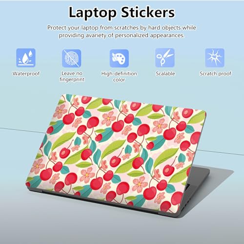 Universal Laptop Skin Sticker with 2 Wrist Pad Skins, Waterproof Scratch Resistant Vinyl Laptop Cover Decal, Cut to Fit for 11–15.6 Inch MacBook HP Dell Lenovo, Cherry - color: Cherry