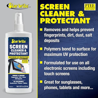 STAR BRITE Screen Cleaner & Protectant; Clean & Protect Phones, Tablets, Sunglasses, Helmet Visors, Touchscreens & More. Shed Fingerprints, Grime, Salt Water & Increase Rain Visibility (088308)