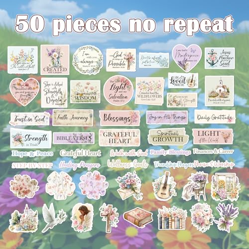 Prayer Board Stickers Supplies - 50 Pcs Bible Verse Motivational Vision Board Stickers for Women, Flower Christian Water Bottle Sticker, Waterproof Vinyl Scrapbook Decals for Laptop Journaling - style: Bible Verse