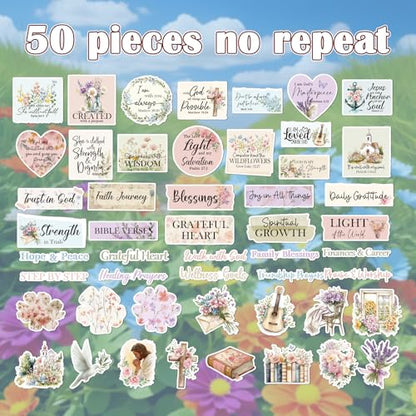 Prayer Board Stickers Supplies - 50 Pcs Bible Verse Motivational Vision Board Stickers for Women, Flower Christian Water Bottle Sticker, Waterproof Vinyl Scrapbook Decals for Laptop Journaling - style: Bible Verse
