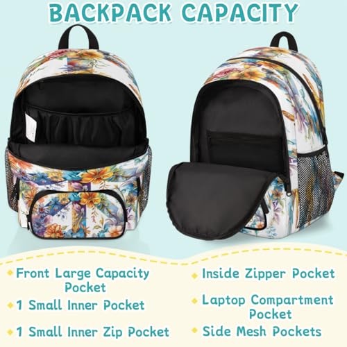 Hippie Flowers Laptop Backpack for Women Men, 18.3 Inch Travel Work Backpacks, Peace Sign Waterproof Computer Casual Daypack Nurse Teacher Bags - color: Multicolor 13