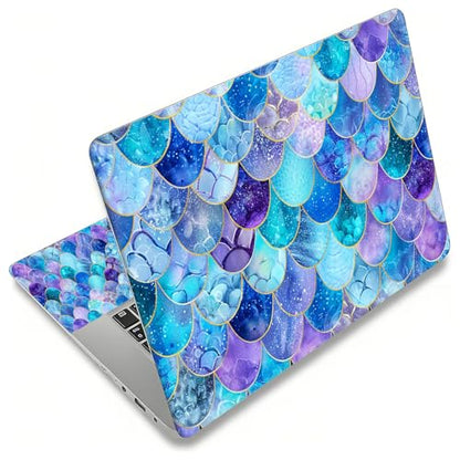 12.1”-15.6” Laptop Skin Sticker (Fits 13”, 13.3”, 14”, 15”, 15.4”) | Reusable Universal Protective Vinyl Art Decal Cover | Waterproof & Scratch-Resistant |Blue Iridescent Mermaid Scales - color: Blue iridescent Mermaid Scales