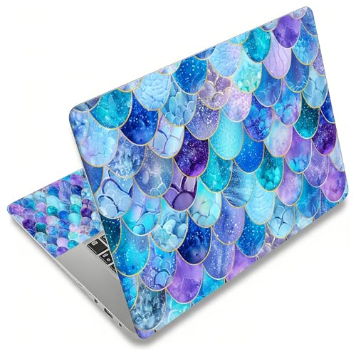 12.1”-15.6” Laptop Skin Sticker (Fits 13”, 13.3”, 14”, 15”, 15.4”) | Reusable Universal Protective Vinyl Art Decal Cover | Waterproof & Scratch-Resistant |Blue Iridescent Mermaid Scales - color: Blue iridescent Mermaid Scales