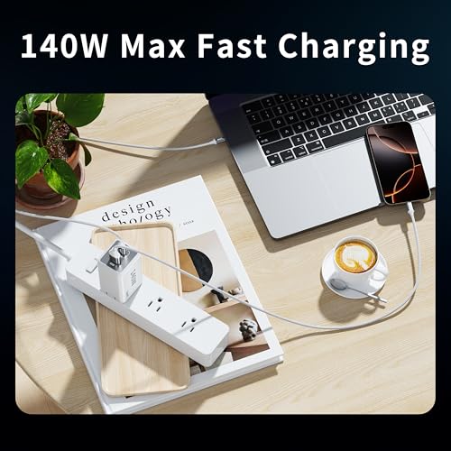 Mac Book Pro Charger - 140W 2 Port Foldable USB C Charger Fast Charging Compatible with for Mac Book,M1 M2 M3 M4 M5.iPad/iPhone 17/16 Series, Samsung Galaxy, Pixel, Include 5 FT Charge Cable