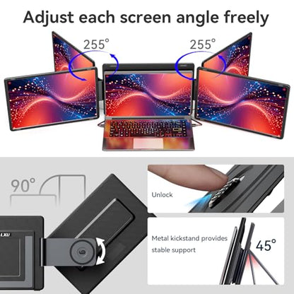 LXU 16" 1200P Laptop Screen Extender Monitor Portable | Detachable Triple Extended Monitor, Plug n Play for 12~16.5" Laptops, Black, S9G - size: 16" Screen Extender