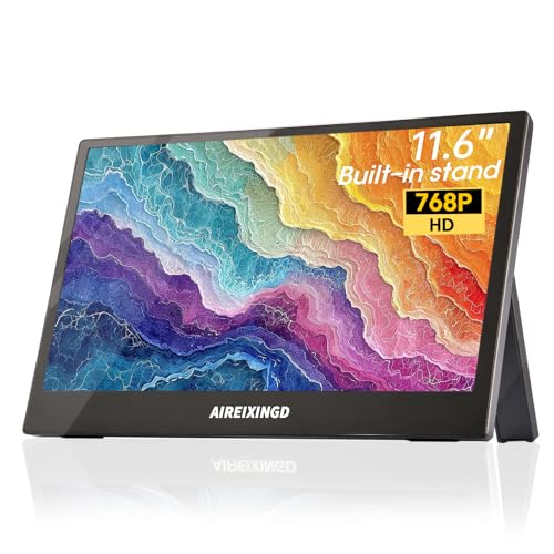 Portable Monitor 11.6inch 1366 * 768P HD，Weighs 450g Built-in Stand，Small Monitor Compatible Type-C/Mini HDMI Ports，External Monitor Compatible with Laptop, PC, Mac, Phone.Travel Monitor.
