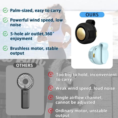 Portable Clip-On Fan, Mini USB Rechargeable 360° Rotatable Fan, Personal Fan 3-Speed Silent Mini Bladeless Fans (2 pack（Black and Blue）) - color: 2 pack（Black and Blue）