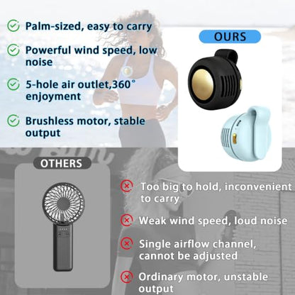 Portable Clip-On Fan, Mini USB Rechargeable 360° Rotatable Fan, Personal Fan 3-Speed Silent Mini Bladeless Fans (2 pack（Black and Blue）) - color: 2 pack（Black and Blue）