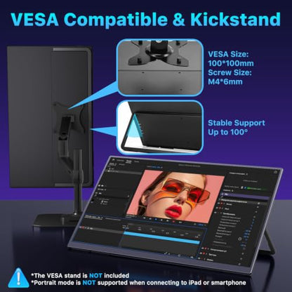 Upperizon Portable Monitor 23.8 inch 4K 3840X2160 144% sRGB 60Hz HDR HDMI USB-C Travel Monitor for Laptop MacBook PC Surface PS5 Xbox, Large External Display with Kickstand & Speakers, VESA Compatible - size: 23.8 inch