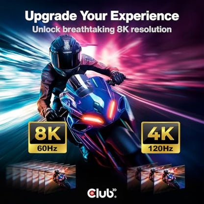 Club3D CAC-1557 USB Type C to Displayport 1.4 Bi-Directional Cable with 8K 60Hz, 4K 120Hz HDR Video Support 1.8m-6ft M/M