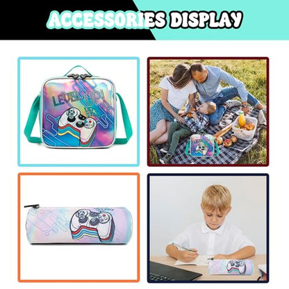 Meetbelify Kids Backpacks with Wheels for Boys Football Rolling Backpack with Lunch Box for Elementary Students Trip Luggage for Boys Ages 6-8 - color: 01 Game Level