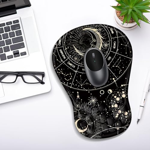 YIWEI Ergonomic Mouse Pad with Wrist Rest for Carpal Tunnel Pain Relief | Memory Foam Wrist Support,Non-Slip Rubber Base, Keyboard Computer Mousepad,Lycra Cloth Surface,Gaming Home Office - color: Constellation