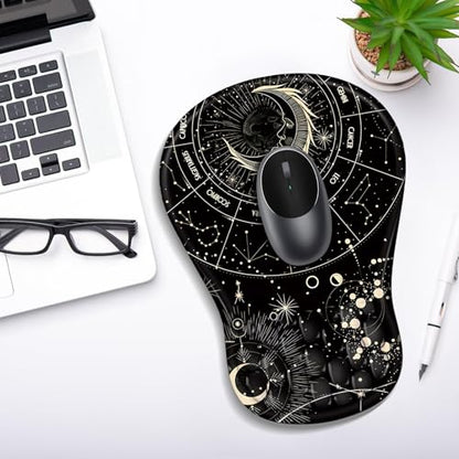 YIWEI Ergonomic Mouse Pad with Wrist Rest for Carpal Tunnel Pain Relief | Memory Foam Wrist Support,Non-Slip Rubber Base, Keyboard Computer Mousepad,Lycra Cloth Surface,Gaming Home Office - color: Constellation