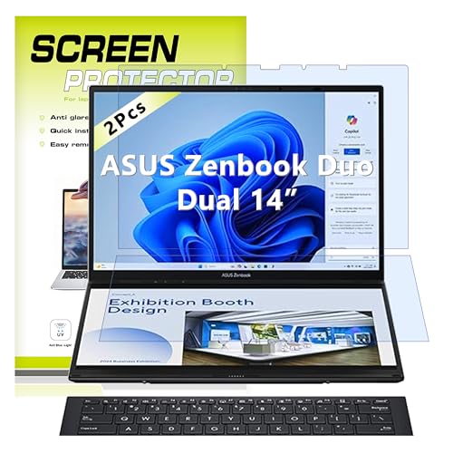 2 Pack Anti Blue Light Screen Protector for 2024-2025 ASUS Zenbook Duo Dual | 14" 2-in-1 Laptop UX8406, Ultra Clear HD 9H Hardness Film for Primary & Secondary Dual Screens, Anti Scratch, Bubble Free
