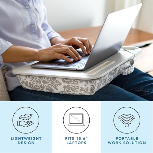 LAPGEAR Designer Lap Desk – Gray Damask, Fits 15.6” Laptops - color: Gray Damask, size: Single Lap Desk