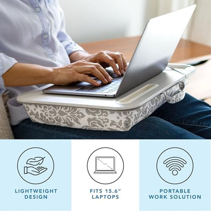 LAPGEAR Designer Lap Desk – Gray Damask, Fits 15.6” Laptops - color: Gray Damask, size: Single Lap Desk