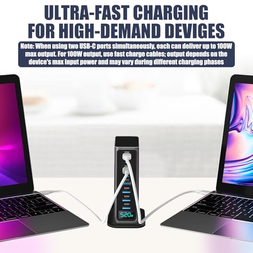 520W USB C Fast Charger Block, 8 Port, Black | GaN Charger, Double 100W PD3.1 PPS Port, Laptop Charging for MacBook/iPhone 16/iPad etc