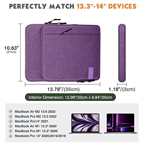 MoKo 13.3-14 Inch Laptop Sleeve Bag Carrying Case with Accessory Pocket | Fits MacBook Pro 14-inch M3/M2, MacBook Pro 13-inch M2/M1, MacBook Air 13.6-inch M2 and Surface Pro 9/8 13-inch, Purple - color: Purple, size: 13.3-14 Inch