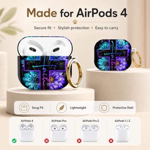 Compatible with AirPod 4 Case 2024, Cute Hard Plastic Protective Cover for Airpod 4th Generation Women, Shockproof Shell Skin with Gold Ring Keychain,Cross Flowers Stars - color: Cross Flowers Stars