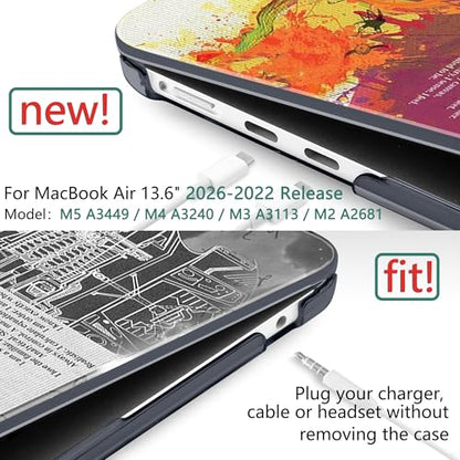 TWOLSKOO for MacBook Air 13 inch Case M5 2026 M4 2025 M3 M2 2024-2022 A3449 A3240 A3113 A2681, Plastic Hard Shell & Keyboard Cover & Screen Film for MacBook Air 13.6 inch Case, Creative Brain - color: Creative Brain