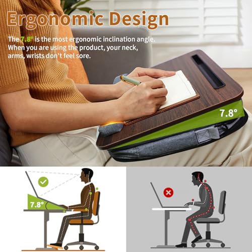 Lap Desk,Cushioned Laptop Desk with Storage Fits 15.6in,Walnut | Ergonomic cushion,storage pocket,fits 15.6-inch laptops,walnut scratch-proof tabletop - color: Deep Walnut Color