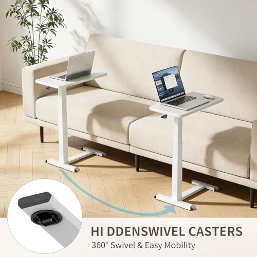 Ywin Medical Adjustable Overbed Bedside Table with Wheels, Rolling Standing Desk, Pneumatic Small Side Bed Table with Tray for Couch, Hospital, Home,Office Use (White) - color: White, size: 32''W X16''D