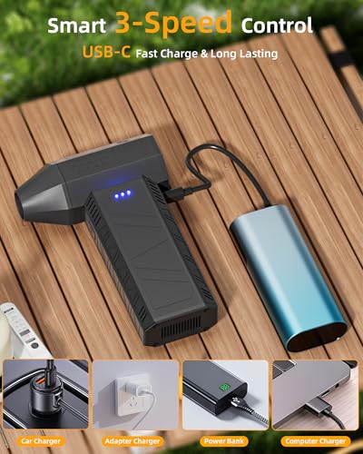 Cordless Air Duster for PC, Rechargeable Blower w/Brush & Pouch 110K | Replaces Compressed Air Cans. Includes Brush & Pouch. Lightweight & Portable. For Keyboard, PC, Car, Electronics & Home.
