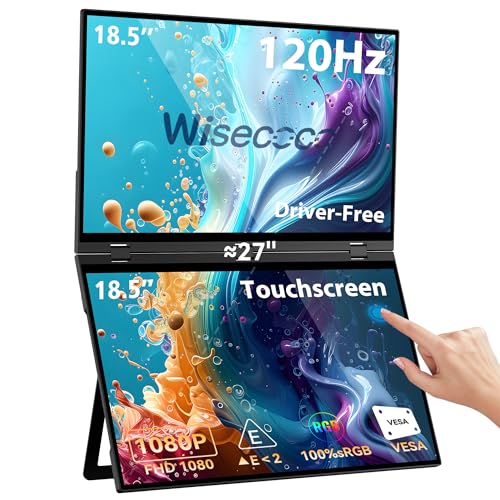 wisecoco 18.5'' 120Hz FHD 1080P Touch Screen Dual Triple Portable Monitor for Laptop IPS USB-C HDMI HDR Laptop Monitor Extender PC Gaming Monitor 100% sRGB Windows Mac Android Plug&Play Flip S8+