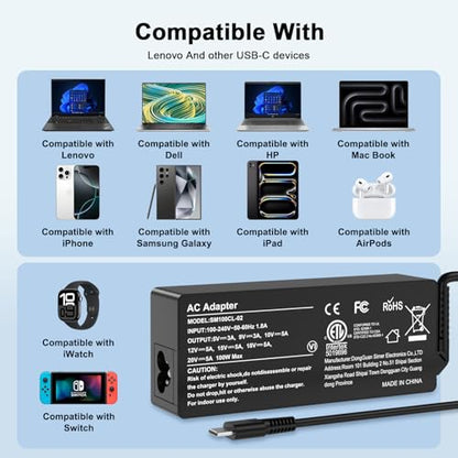 100W USB C Fast Charger Power Adapter Compatible with Lenovo Thinkpad,MacBook Pro/Air, iPad Pro,HP,Dell,Asus All USB-C Device