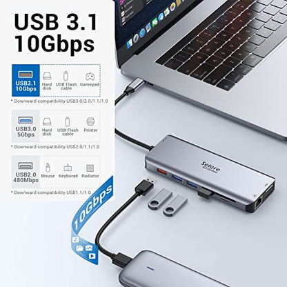 USB C Docking Station Dual Monitor, 14-in-1 Triple Display Dual 4K HDMI & VGA, 10Gbps Data Transfer, 100W PD, Gigabit Ethernet, SD/microSD Card Reader, Audio - USB-C Hub for Dell HP Lenovo MacBook
