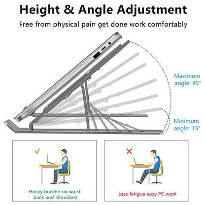 Laptop Stand, Aluminum Full Coverage Non-Slip Rubber Adjustable Ergonomic Portable Laptop Holder, Foldable Computer Stand 6 Angles Anti-Slip Riser Compatible with 4-17 inch - color: Upgrade Grey