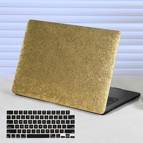 for MacBook Air 13 inch Case M1 2021 2020 2019 2018,Snake Leather Gold | MacBook Air Case A2337 A2179 A1932,Logo Cutout,Scratch, Elegance Luxury,Dent Resistant,Easy Snap-On,Durable,Keyboard Cover - color: Snake Gold, size: (A1932/A2179/A2337 M1) Mac 2018-