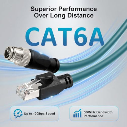 Alvin's Cables M12 8 Pin Male to RJ45 Shielded Ethernet Cable M12 X Coded 8 Position Cat6a Cable for Cognex Industrial Camera 9.8ft/3M - color: Green, size: 3M/9.84FT, style: Straight 8 Pin