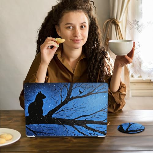 Laptop Skin Sticker Decal 15.6 Inch,12 13 13.3 14 15 15.6 in Laptop Netbook Skins for Notebook,Art Decal Removable Waterproof Scratch Resistant,Universal Vinyl Cover,Black Cat Blue Tree - color: Black Cat Blue Tree
