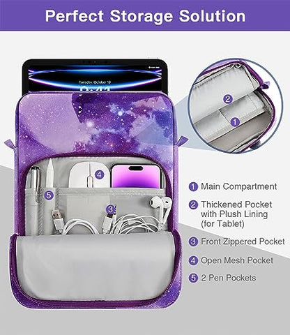 MoKo 9-11 Inch Tablet Sleeve Bag Handle Carrying Case with Shoulder Strap | Fits iPad Pro/Air/A16 11-inch, iPad 10th 10.9, iPad 9/8/7th 10.2, iPadAir 5/4th 10.9 and Tab S8/S9 11-inch, Purple Starry - color: Purple Starry Sky, size: 9-11 inch