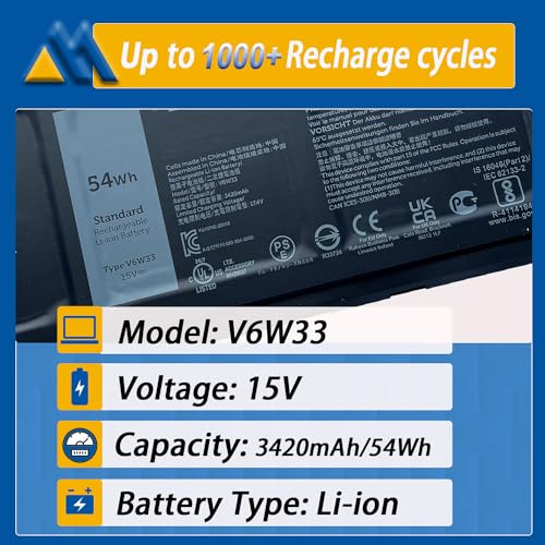 54Wh V6W33 4-Cell Laptop Battery Replacement for Dell Inspiron 3511 3510 3520 3515 5310 5410 5418 5510 5515 5518 5625 5630 5635 Latitude 3320 3420 3520 Vostro 3515 3525 5620 Series TN70C 15V