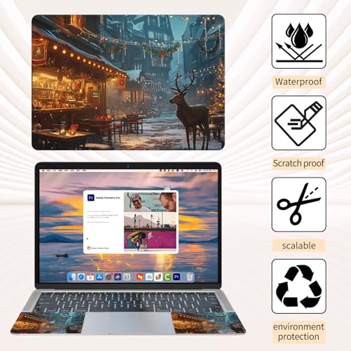 15.6 Inch Laptop Skin Sticker, Reusable Vinyl Cover Protector with 2 Wrist Pad Skins, Removable Waterproof Scratch-Resistant for 12-15.6 Inch Laptop Notebook,Christmas Deer - color: Christmas Deer