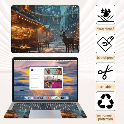 15.6 Inch Laptop Skin Sticker, Reusable Vinyl Cover Protector with 2 Wrist Pad Skins, Removable Waterproof Scratch-Resistant for 12-15.6 Inch Laptop Notebook,Christmas Deer - color: Christmas Deer