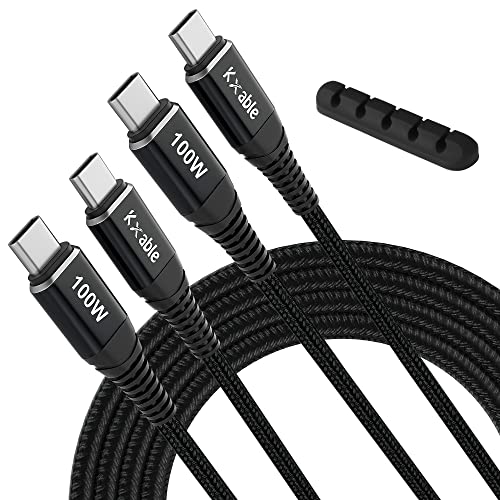 100W 2-Pack USB C Cable 6FT, USB Type-C Charging Cable, 5A Fast Charging for iPhone 16/16 Plus/16 Pro/16 Pro Max/15 Series, MacBook Pro 2022, iPad Pro 2022, Galaxy S24 Ultra, Pixel -with Cable Clip - size: 6FT-2PK