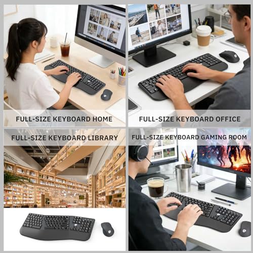 Ergonomic Wireless Keyboard and Mouse Combo, 2.4GHz USB Full Size Keyboard with Wrist Rest and 3 Level DPI Adjustable Wireless Mouse for PC and Laptop Use - Black - color: NK-905 Black