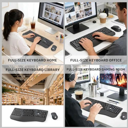 Ergonomic Wireless Keyboard and Mouse Combo, 2.4GHz USB Full Size Keyboard with Wrist Rest and 3 Level DPI Adjustable Wireless Mouse for PC and Laptop Use - Black - color: NK-905 Black