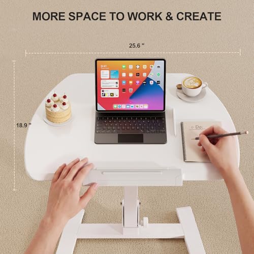 ROMOON Foldable Standing Desk with Wheels: No-Assembly, Height Adjustable | Rolling Laptop Cart with Tilt Top, Collapsible Mobile Workstation for Home Office, Sofa, Bedroom and Small Spaces, White - color: White