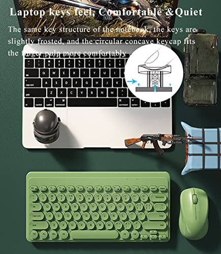 Compact Keyboard MouseCombo,JieruiDeng 79-Key Retro Mini Cute Computer Keyboard 2.4G USB Wireless and Silent Mice Set for Laptop Desktop PC iPad (Green) - color: Green