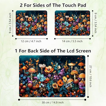 Laptop Skin Sticker Decal, Universal Reusable Vinyl Laptop Cover for 12" 13" 13.3" 14" 15" 15.4" 15.6" Notebook PC, Reusable Waterproof Scratch-Resistant with 2 Wrist Pads,Flowers Mushrooms - color: Flowers Mushrooms