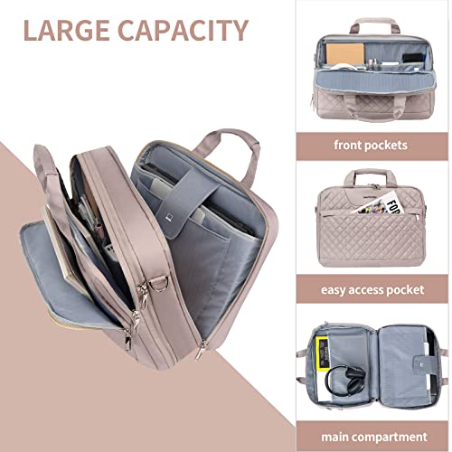 EMPSIGN 17.3 Inch Laptop Bag, Large Capacity Expandable Briefcase for Women & Men Business Office, Water-Repellent Laptop Case Travel Computer Bag with RFID Pockets, Dusty Pink | Large Capacity Expandable Briefcase, Women & Men Business Office, Water-Repe
